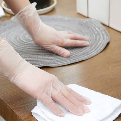 Anti guanti elastici acidi del PVC del vinile di protezione di lavoro eliminabile trasparente dei guanti