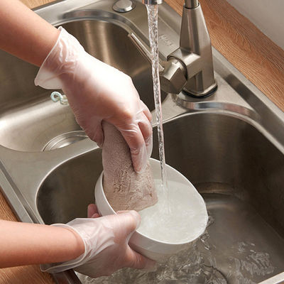 Anti guanti elastici acidi del PVC del vinile di protezione di lavoro eliminabile trasparente dei guanti
